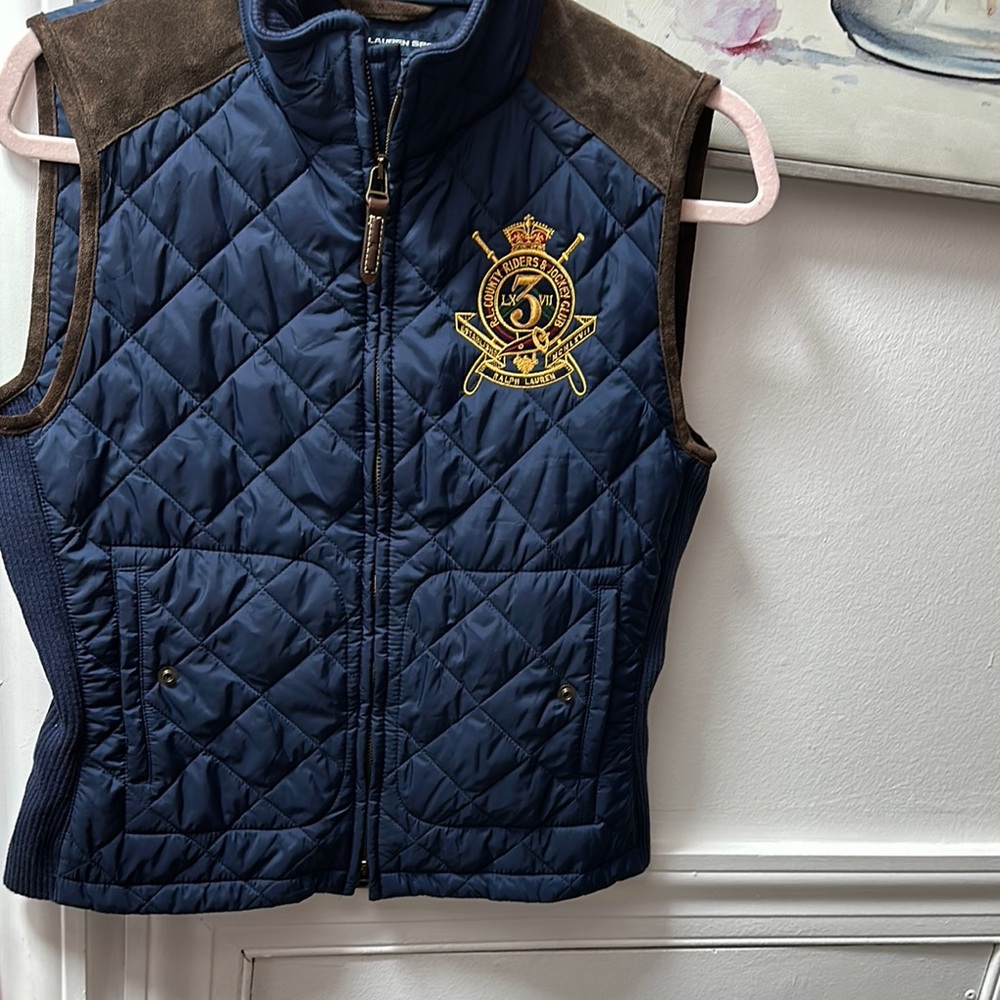 Ralph Lauren Blue Quilted Vest with Embroidered Crest